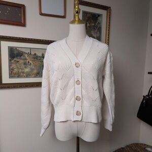 LOFT Cream Button-Up Cardigan